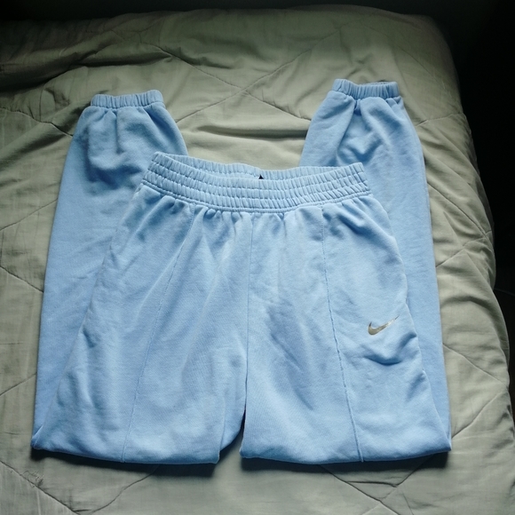 NIKE Sports Wear Trousers Light Blue Gold French Terry Sweatpants Lounge Small - Picture 3 of 11